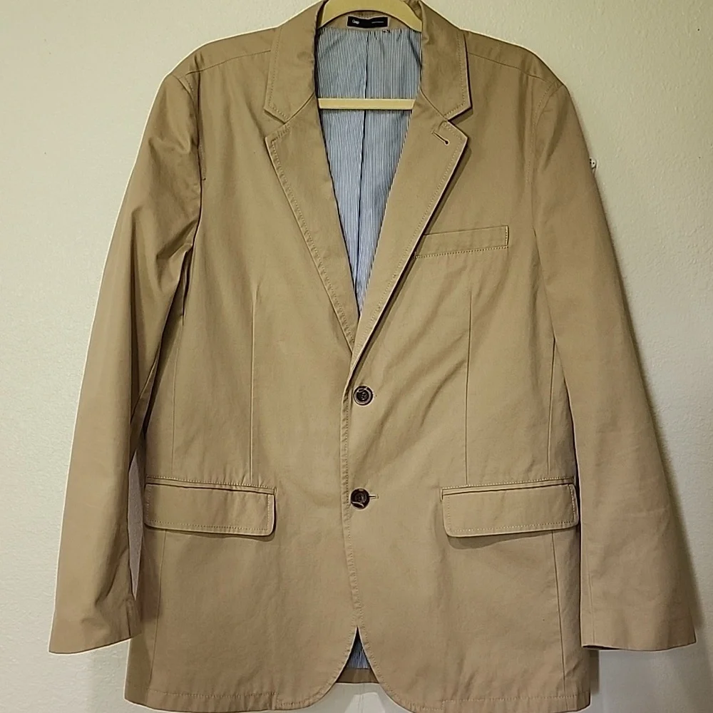 Gap Blazer Cotton Twill Striped Lined 2 Button Front Classic Khaki Preppy size L